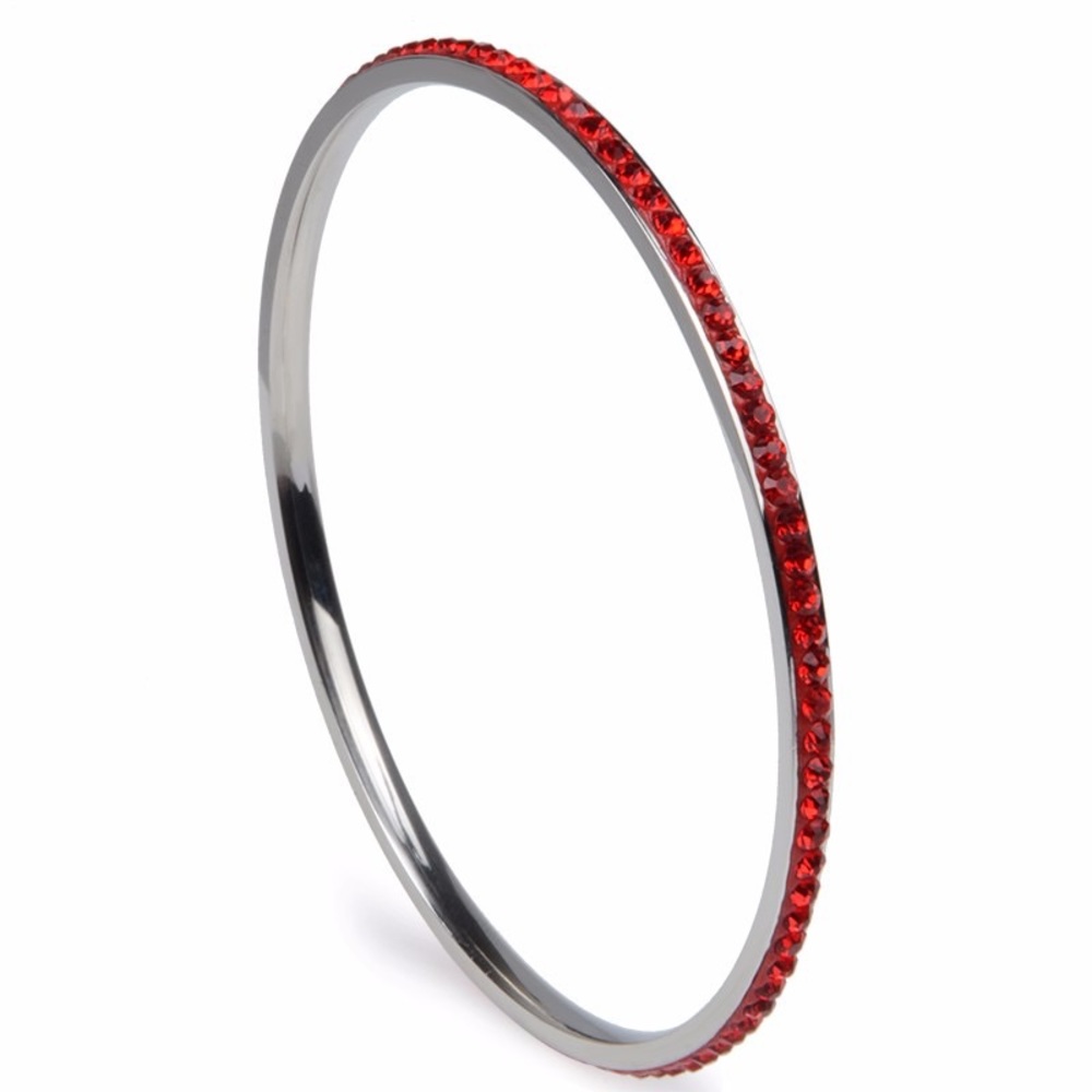Crystal 1 Row Red Stainless Steel Bangle
